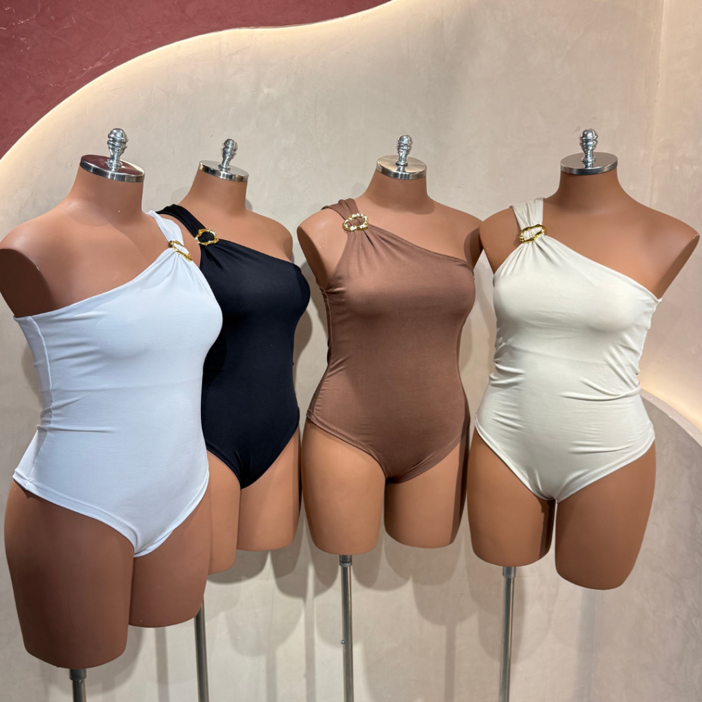 Body Plus Size Modelador Ombro Único Mula Manca Suplex Forrado G1 G2 Bori Elegante Roupa Compressão Bory Tendência