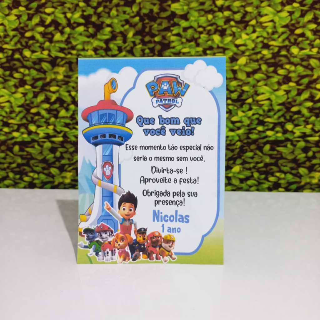 Plaquinha de Mesa Personalizada Patrulha Canina | Menino ou Menina | Lembrancinha Fofa Jubzinha