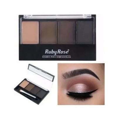 Sombra para Sobrancelhas Ruby Rose – Kit com 3 Cores, Primer, Pincel Duo e Espelh