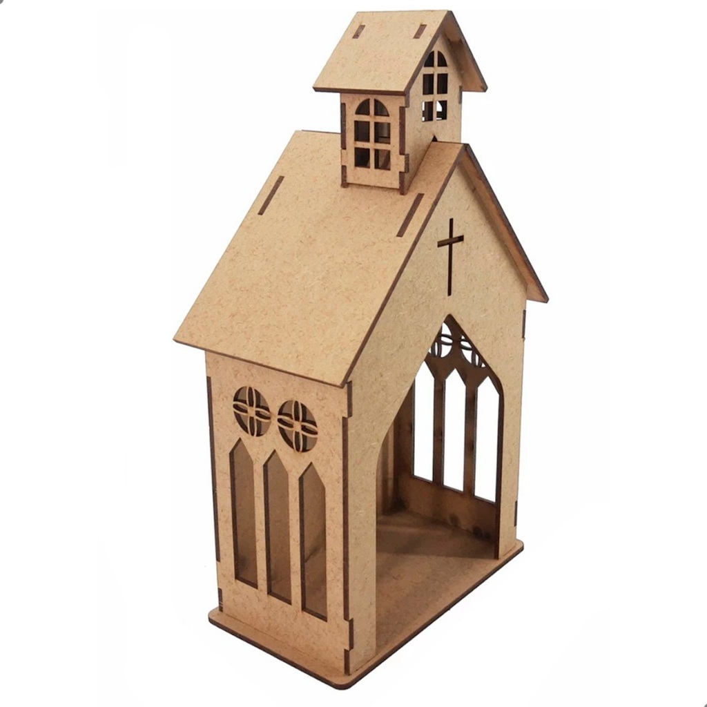 Oratório Capela Pequena em MDF Cru Cortado a Laser Decoração Religiosa para Imagem de Santos ou Ambiente de Fé