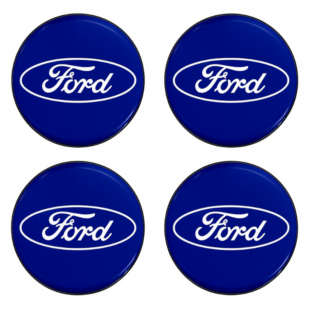 Jogo 4 Peças Emblemas Botons Adesivos Resinados Ford Azul Carro Calotas e Rodas 48mm