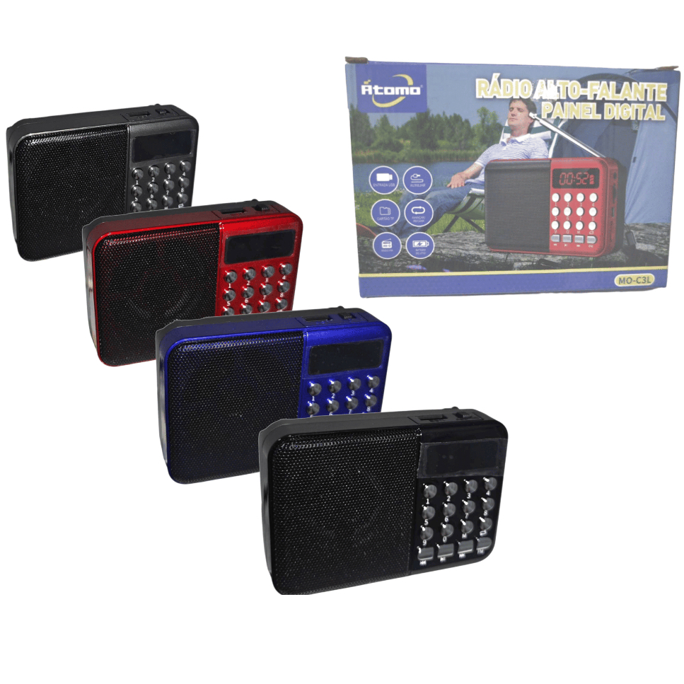 Rádio Retrô Fm Recarregável Bluetooth ÁTOMO Colorido Entrada De Cartão E De Fone De Ouvido MO-C3L em Oferta na Shopee