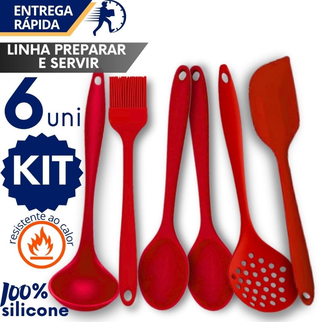 Kit Cozinha Silicone Colher Concha Espátula Escumadeira Pincel 21cm Versão Mini em Oferta na Shopee