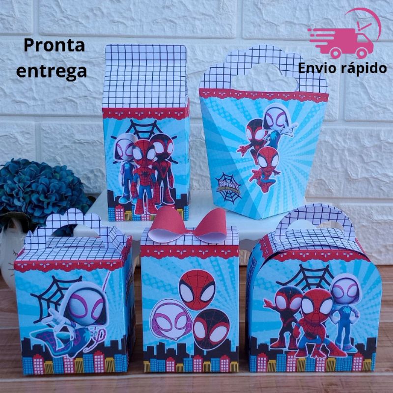 ENVIO RÁPIDO - Kit Papelaria Caixas HOMEM ARANHA E SEUS AMIGOS Lembrancinha Festa Personalizados DESMONTADO