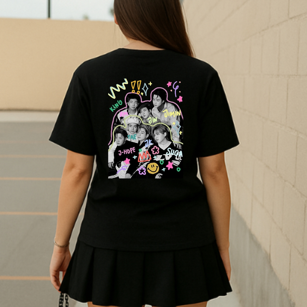 Blusa Feminina BTS Bangtan Kpop 100% Algodão Tae Jungkook Jimin Camiseta Jhope Preto T-shirt