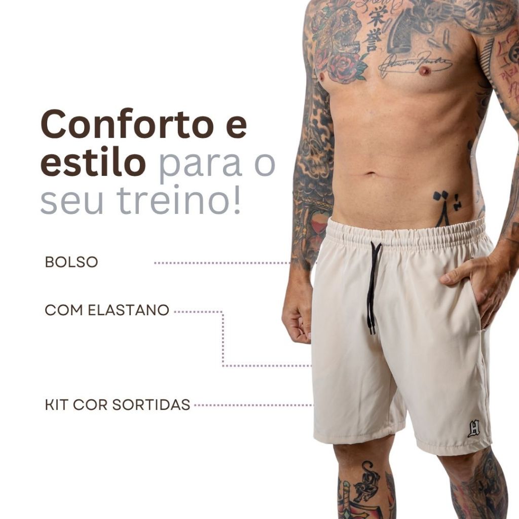 Kit 2 Bermudas Tactel Elastano Masculina Shorts Academia Treino Básico