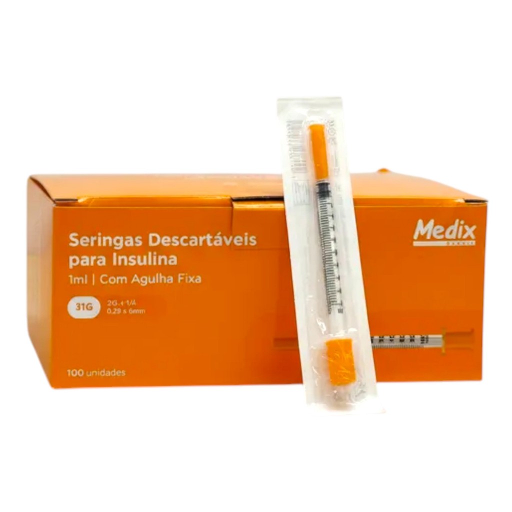 Seringa de Insulina 1ml C/ Agulha Fixa 6x0,25 - Cx c/ 100 un em Oferta na Shopee