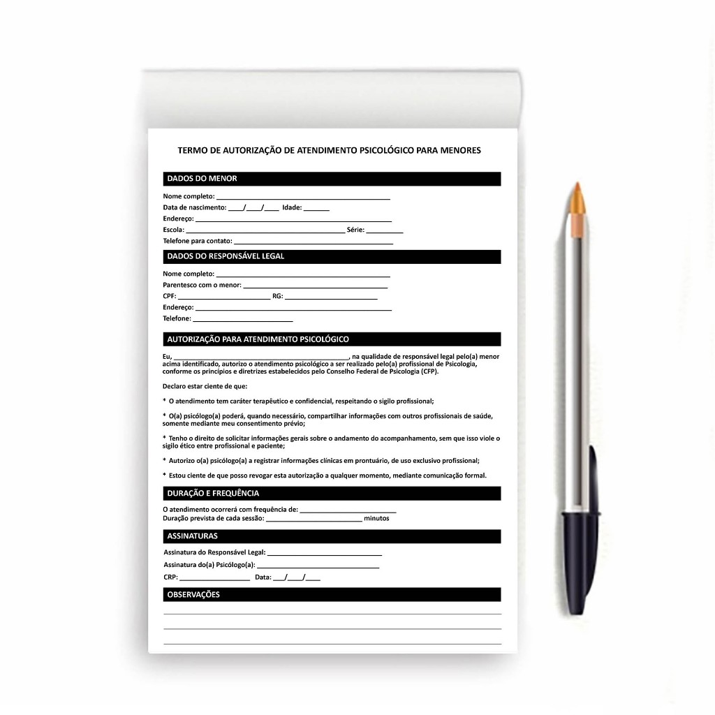 BLOCO COM 100 FOLHAS PRONTUARIO PSICOLOGA CLINICA DESTACÁVEL A5 14X21CM PRONTA ENTREGA — imagem 2 de 2