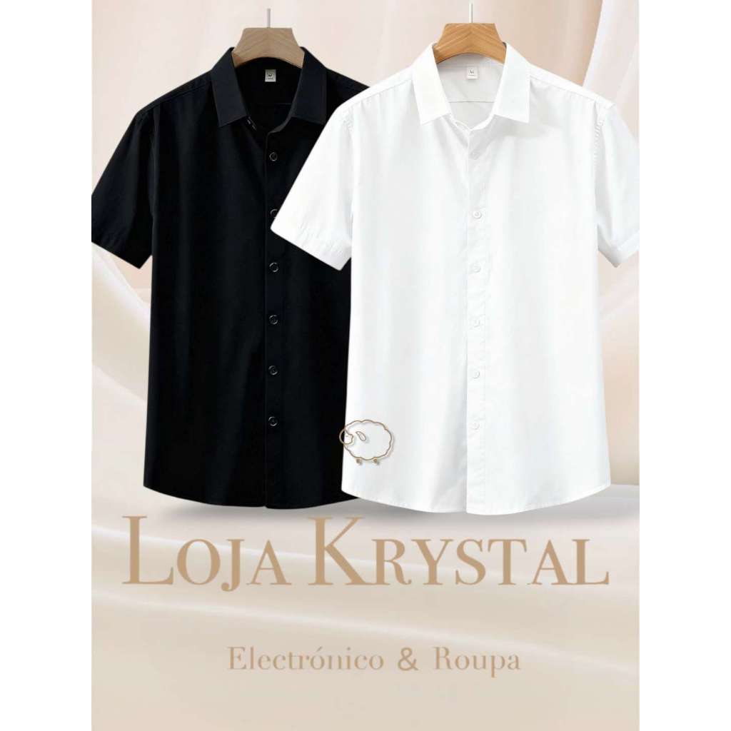 LK .KIT 2 Camisa POLO Social Masculina Manga Curta Slim Fit Luxo Detalhada