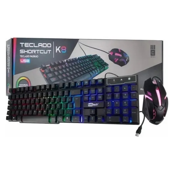 Teclado + Mouse Gamer Original Ubs K8 Rainbow Led Iluminado
