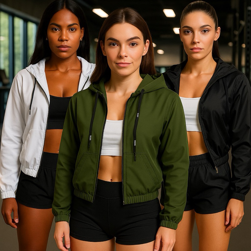 Corta Vento Casaco com Capuz feminino e Zíper resistente à água