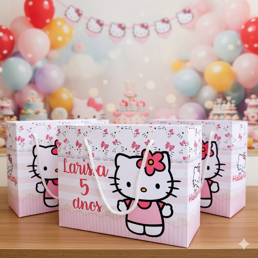 Sacolinha Surpresa personalizada Hello Kitty- Personalizados SACOLAS  Hello Kitty  -  PEGUE E MONTE