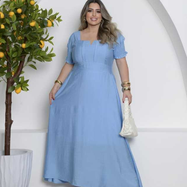 Vestido Longo Plus Size  Manga Princesa Bufante Moda Evangélica Festa Lançamento Viscomida em Oferta na Shopee