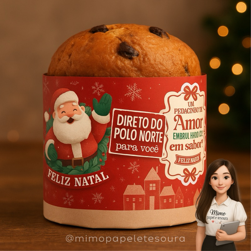 Cinta/Faixa para Mini Panetone/Chocotone - Feliz Natal - Card/Tag - Mimo - Lembrancinha