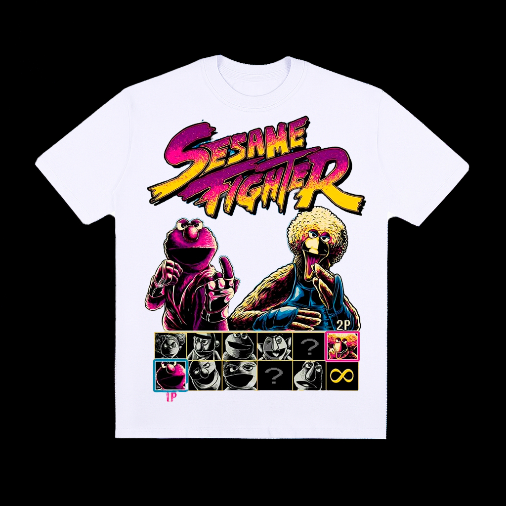 Camiseta Streetwear Nerd Geek Estilosa Vila Sesamo Street Fighter Camisa Engraçada Y2K Estampada Confortavel