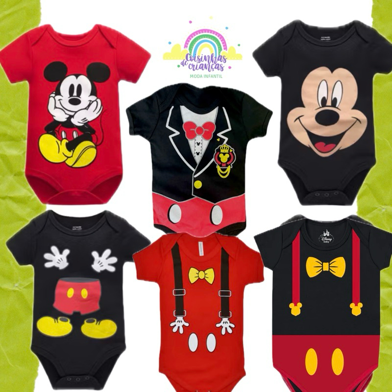 Body Mickey Mouse, touca Mickey, body rosto Mickey, body masculino mesversario fantasia temático bori Mickey  macacão