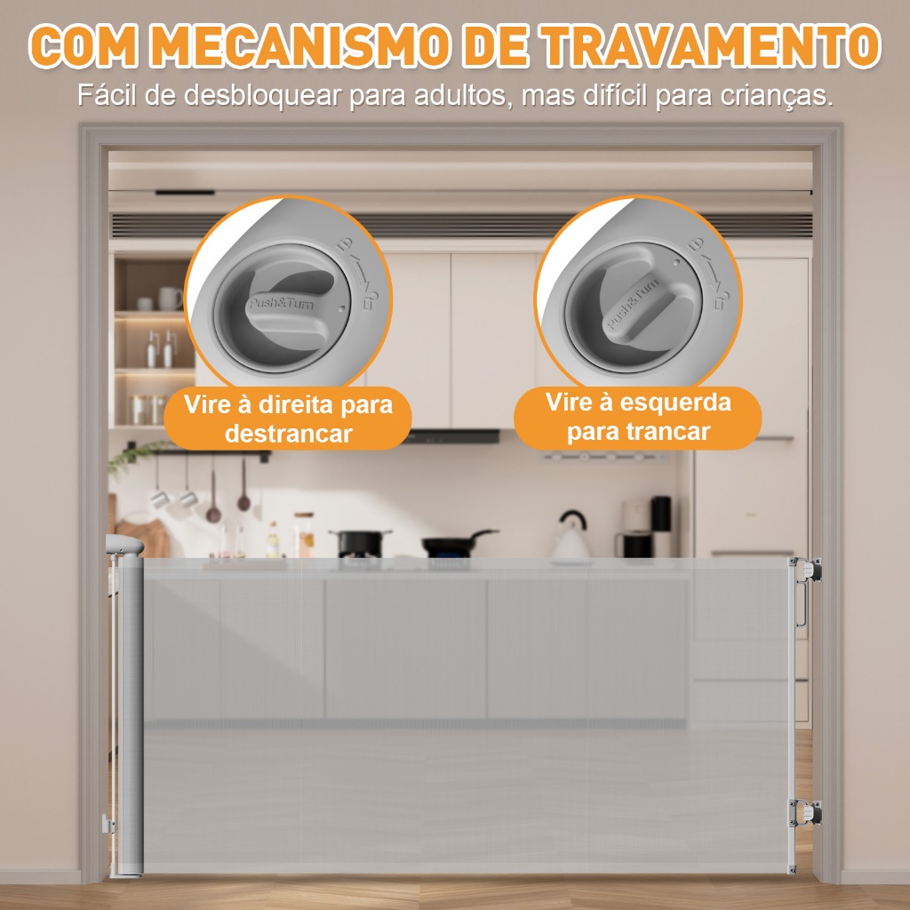 Portão Grade Retrátil de Segurança para Bebê e Pet, 0-3m Ajustável, Grade Expandível Anti Queda Casa Escada · foto 2