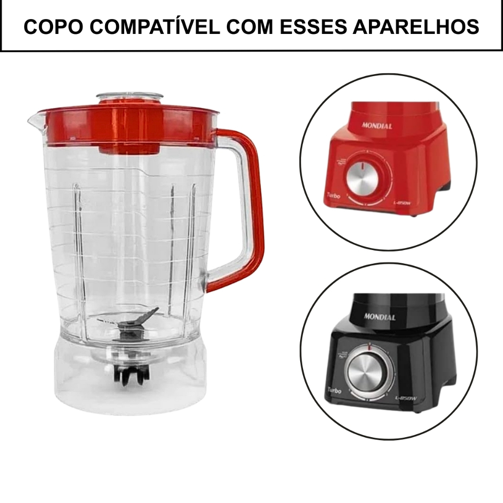 Copo de Liquidificador Acrílico Mondial L-850 - L-900 – Copo Substituição Original
