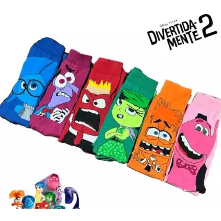 Meias divertidas cano longo algodão Divertidamente Ansiedade, Alegria, Tristeza, Nojinho, Raiva em Oferta na Shopee
