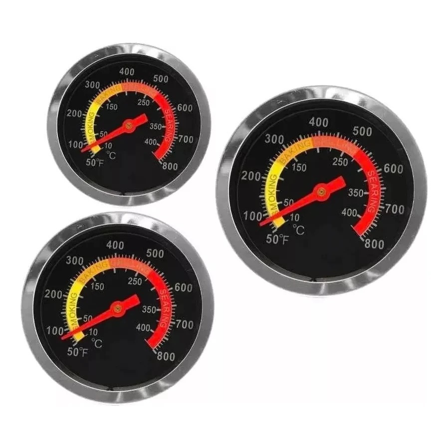Kit 3x Termômetros Churrasqueira Bafo Forno Defumador 400C Preto
