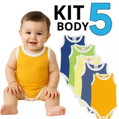 Kit 5 Peças Body Bebê Menino Suedine 100% Algodão Cores Sortidas