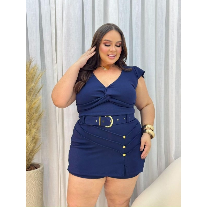 Conjunto Plus Size Short Saia Croppet Laycra Verão Luxo