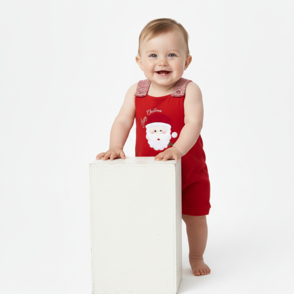 Jardineira Natal Bebê Menino 100% Algodão Premium Jardineira Bordado Papai Noel