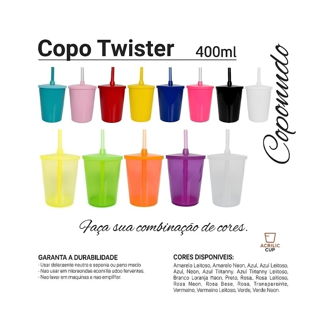 50 copos Twister 400ml Translúcido com tampa e canudo em Oferta na Shopee
