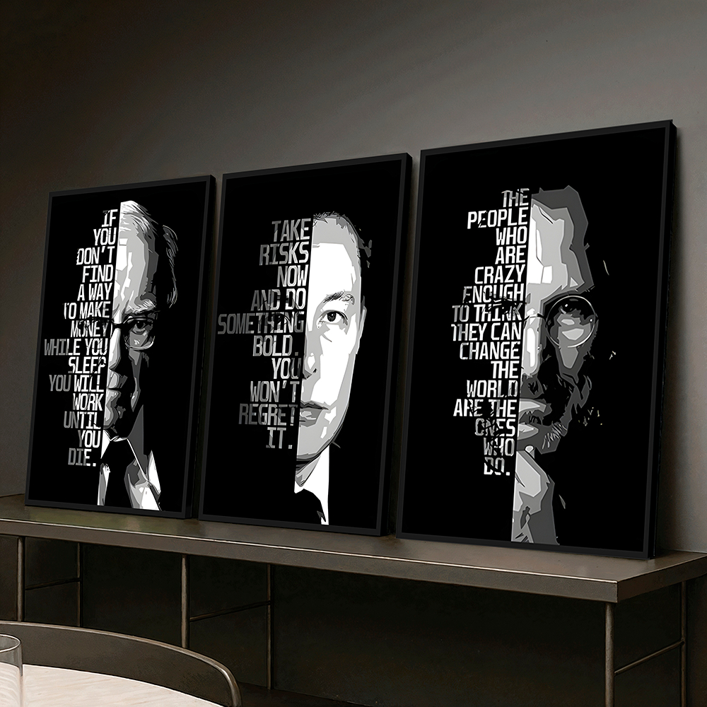 Quadro Decorativo Mentes Bilionarias Elon Musk Bill Gates Steve Jobs em Oferta na Shopee