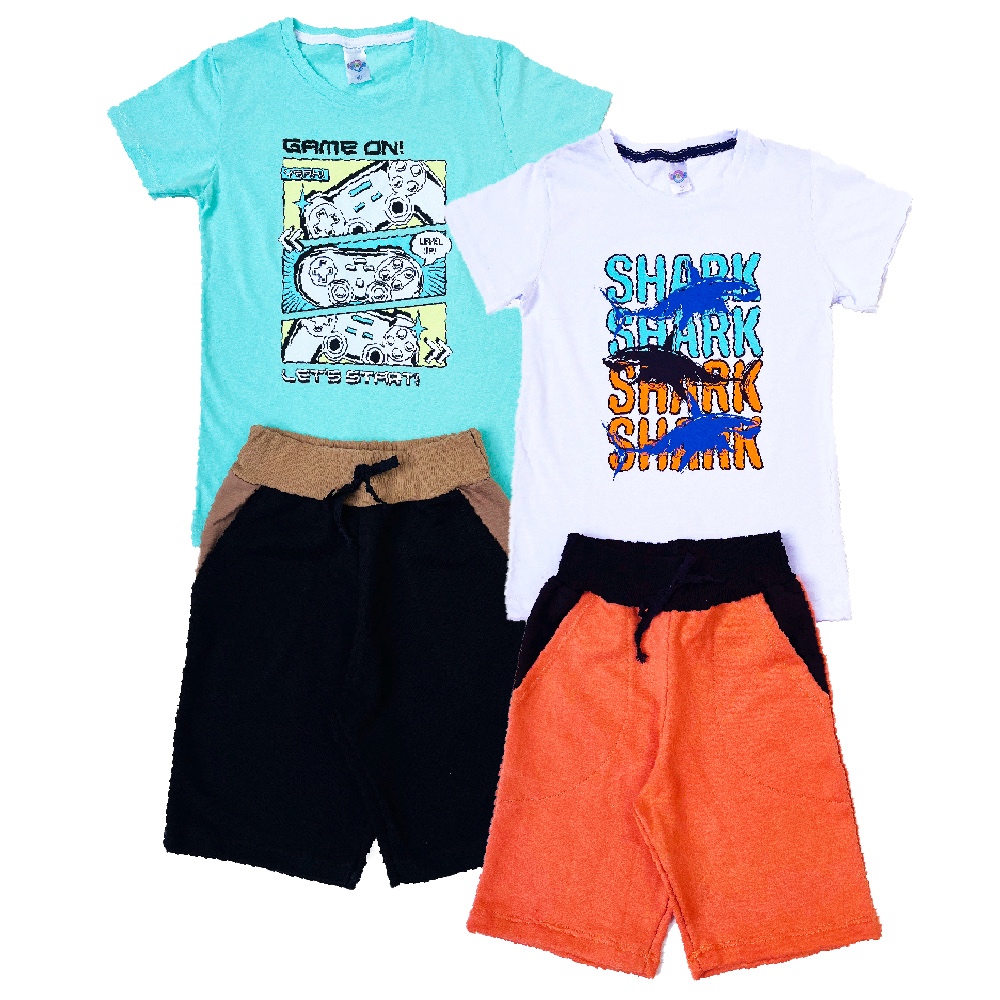 Roupa Juvenil 2 Conjunto Estiloso Masculino Verão Alta Qualidade Tamanho 10/12/14/16 Atacado