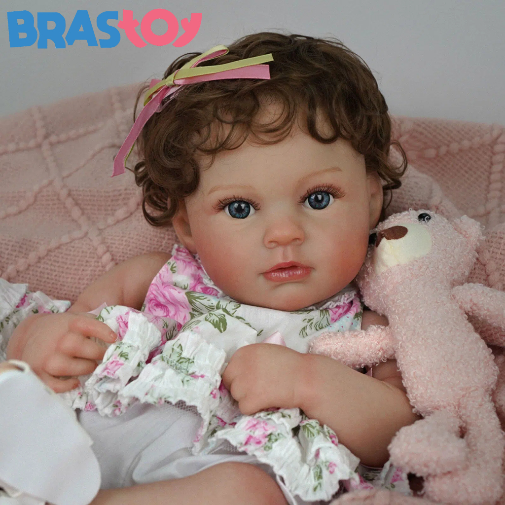 Brastoy Boneca Bebê Reborn Silicone 48cm Menina Ohlo Azul com acessórios Banho em Oferta na Shopee
