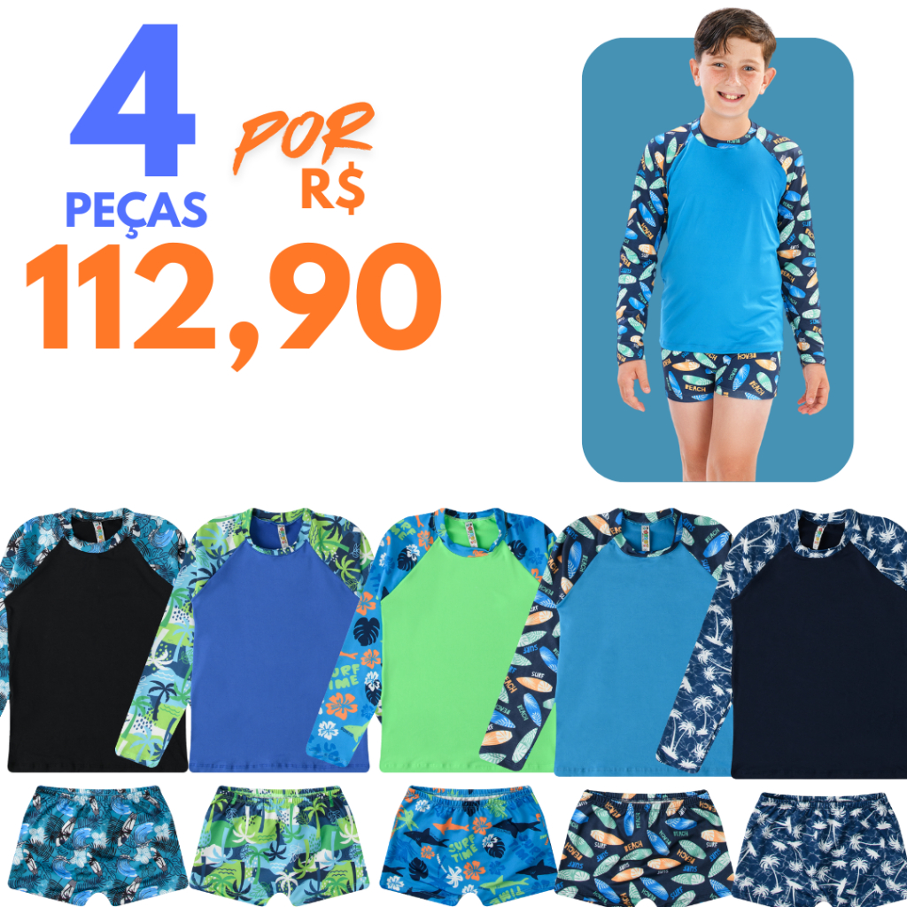 Kit Lote Sortido 4 Peças de Roupa De Praia Bebê Menino Infantil Verão Masculino em Oferta na Shopee