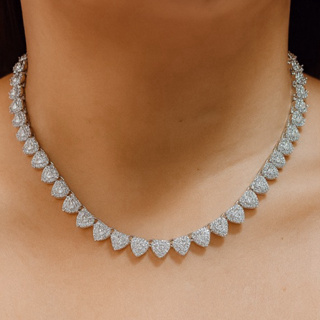 Colar Riviera Cravejado Em zirconia Luxo Cor Prata Formato De Coraçao Uso diário em Oferta na Shopee