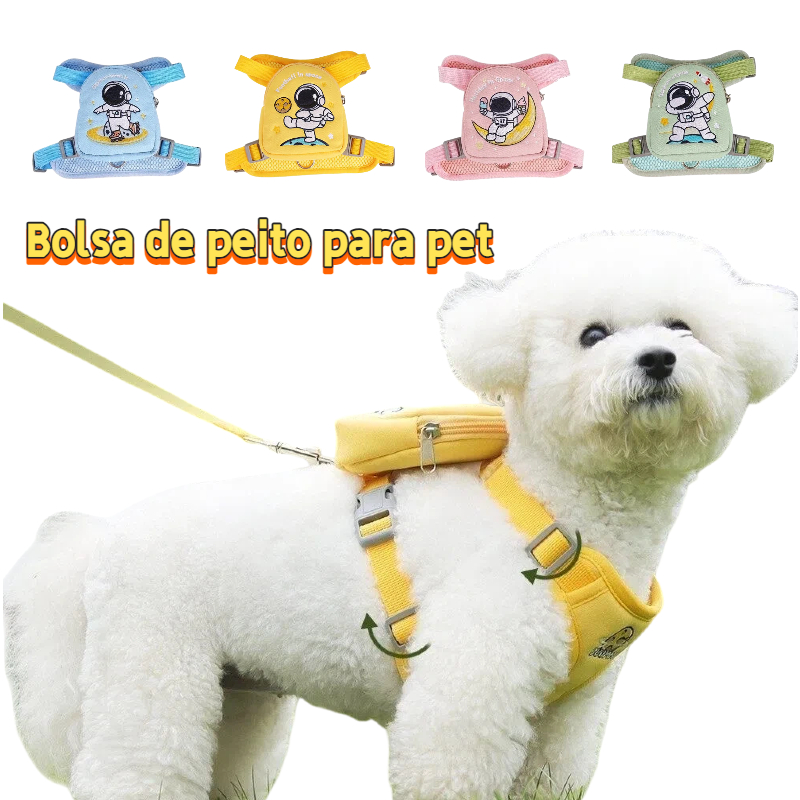 Peitoral Coleira com Guia e Bolsa Zipper Removível Para Pets Cães Material Impermeável para Dias e Viagens
