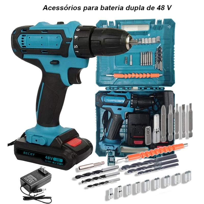 Kit Parafusadeira e Furadeira 48V 2 Baterias com Maleta e Acessórios Completo em Oferta na Shopee