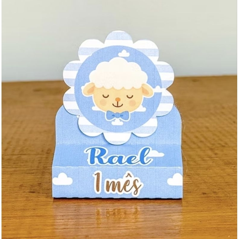 PEGUE E MONTE - Kit Porta Bis Duplo Personalizado Lembrancinhas Aniversário Festa Caixinhas Chá de Bebê Ovelha Azul