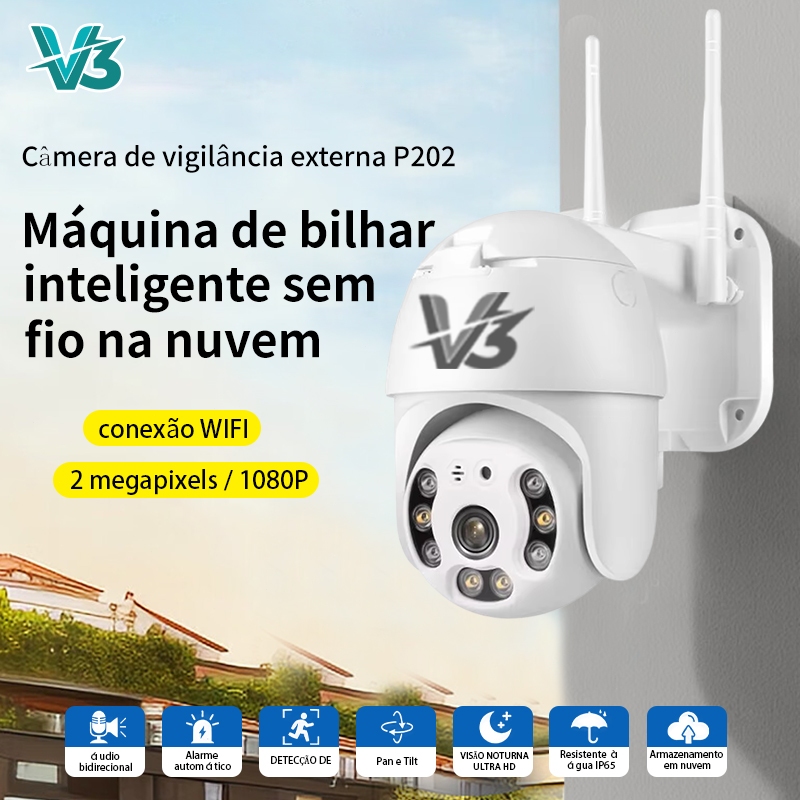 V3 P202 Câmera Segurança 1080P 2MP Prova D'água Câmera Externa com Infravermelho Alarme