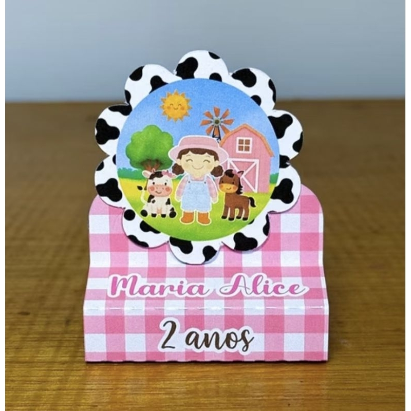 PEGUE E MONTE - Kit Porta Bis Duplo Personalizado Lembrancinhas Aniversário Festa Caixinhas Fazendinha Rosa Menina