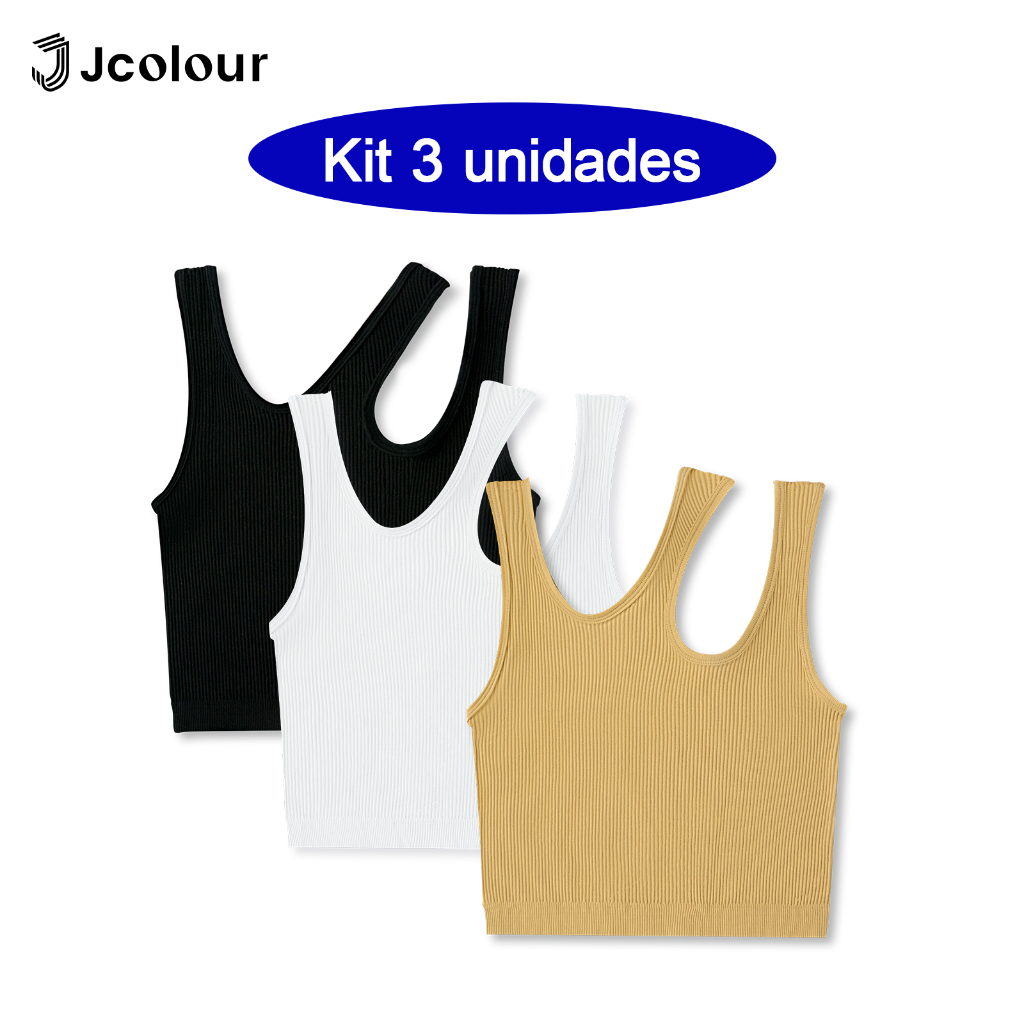 Jcolour Kit 3 Cropped Top Blusinha Duas Alças Canelado Tecido Ribana Premium Cropped Feminino Regata em Oferta na Shopee