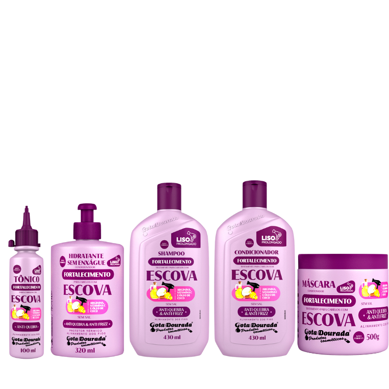 Tratamento Completo Cabelos Com Escova Gota Dourada - 5 Itens em Oferta na Shopee