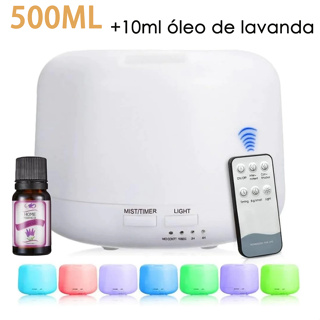 Umidificador Aromatizador Portátil 500ml | LED 7 Cores com Controle Remoto + Ultrassônico Silencioso | Ambiente Confortá em Oferta na Shopee