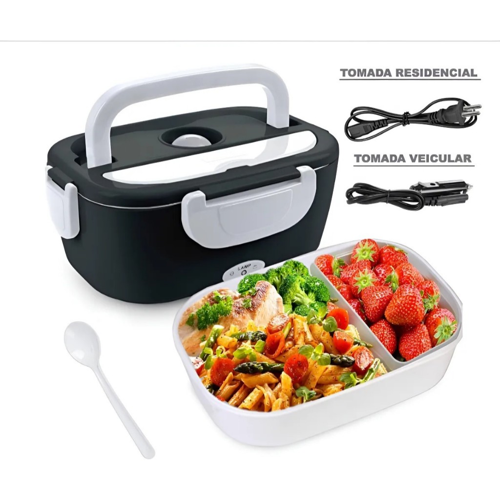Marmita Elétrica Térmica Portátil Casa Carro Caminhão Uber Cor Preto Marmita Elétrica Preta Lancheira Doméstica Trabalho em Oferta na Shopee