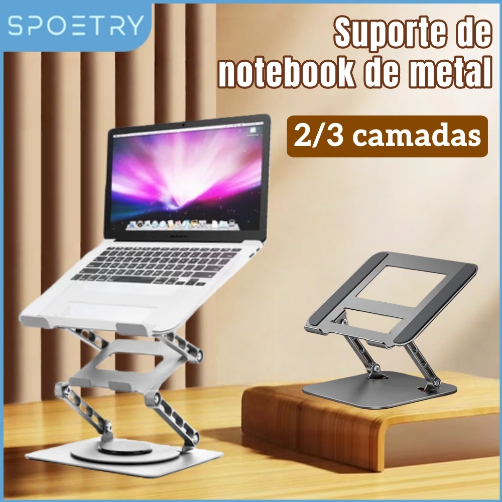 SPOETRY Suporte de notebook de metal dobrável de 3 camadas Suporte de notebook portátil Suporte de tablet ajustável