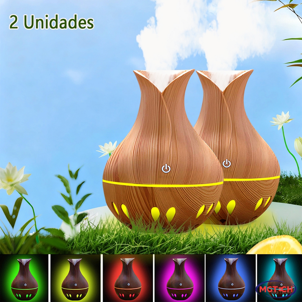 KIT2 Umidificador ​Aromatizador De Ar Ultrassônico De Ambiente Led Difusor Escritório Usb Purificador Portátil