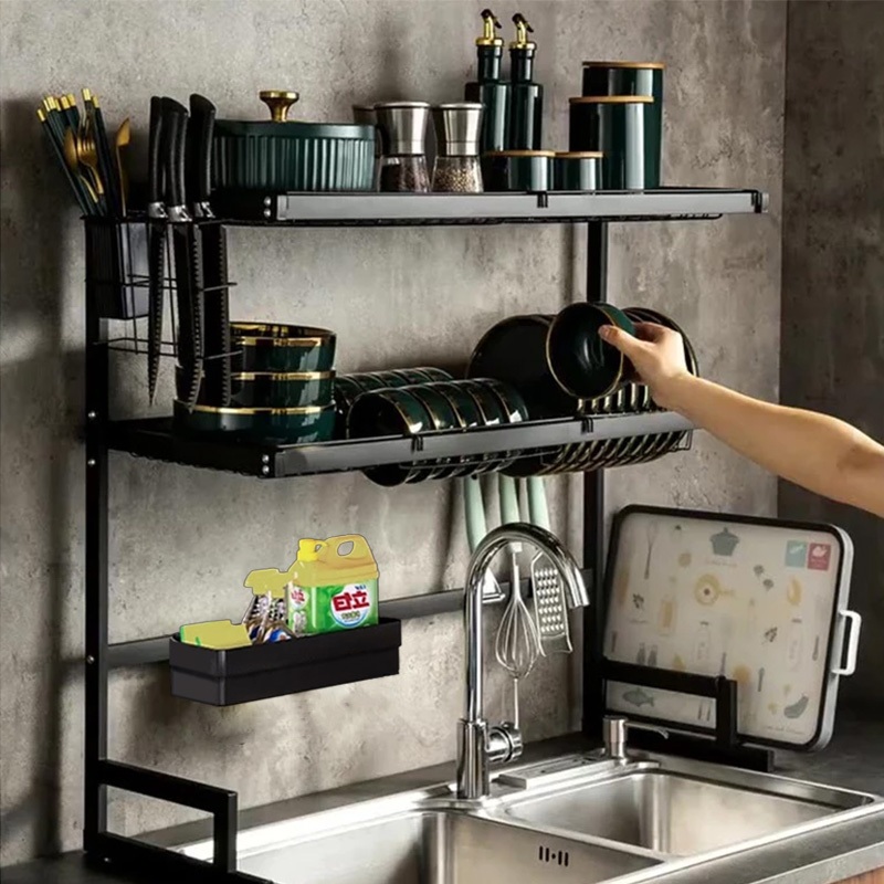 1/2Rack de pratos em camadas sobre a pia Rack de secagem de pratos Escorredor de pratos