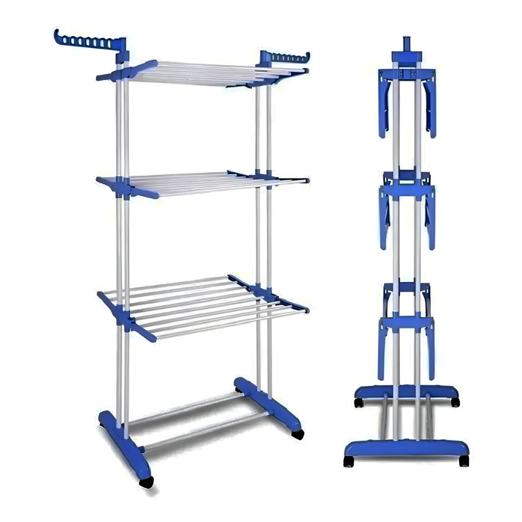 Varal De Chão Grande De Roupas 3 Andares Dobrável Cor Azul Kontuz 170 cm