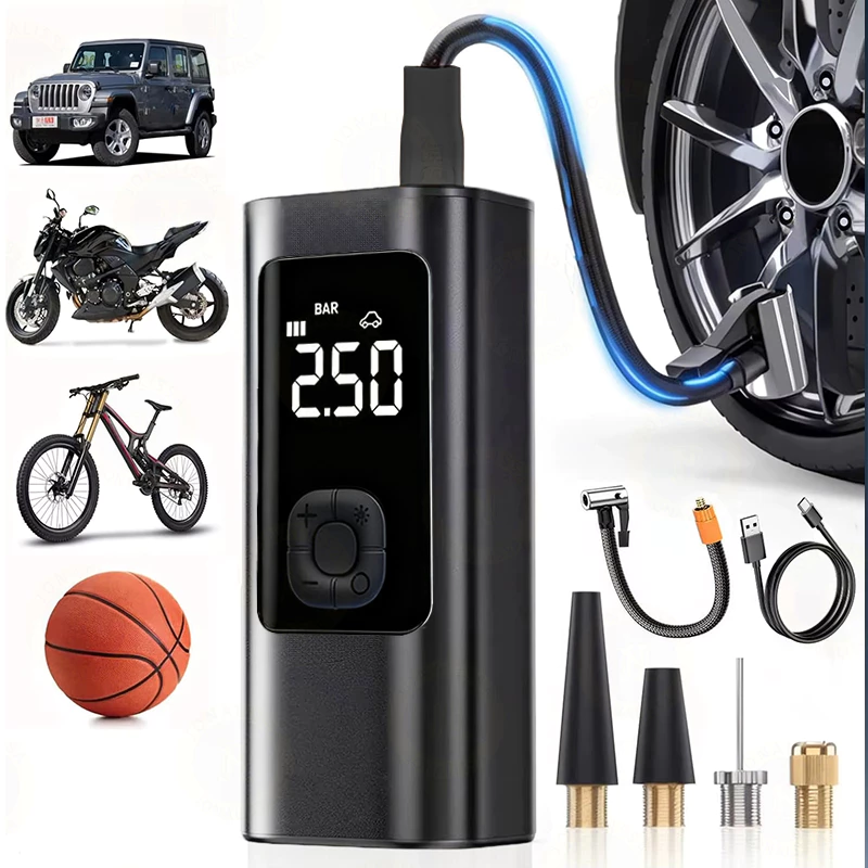 Bomba de Ar Digital Portátil Compressor Inflator Multi-função Calibrador de Carro Recarregável M6 — imagem 1