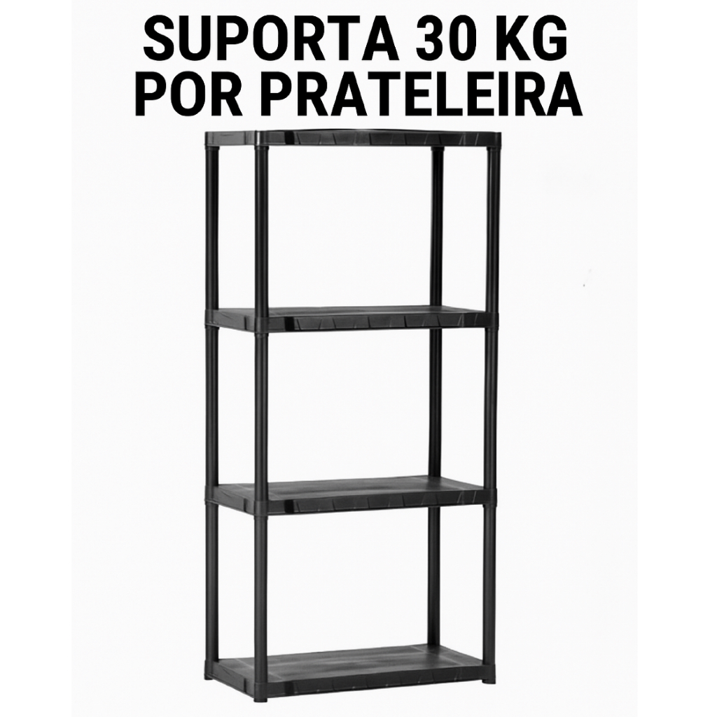 Estante Prateleira Modular Grande Mega Reforçada 4 Andares Qualidade Preta Plástico