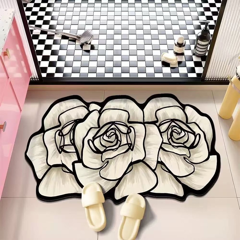 Tapete 3D com Estilo Floral - Microfibra, Secagem Rápida e Antiderrapante, Para Banheiro / Porta De Entrada em Oferta na Shopee