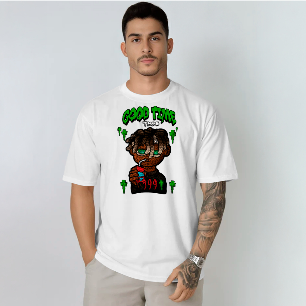 Camiseta Streetwear Hip Hop Masculina Gola Redonda 30.1 Estampado Good Time Trap